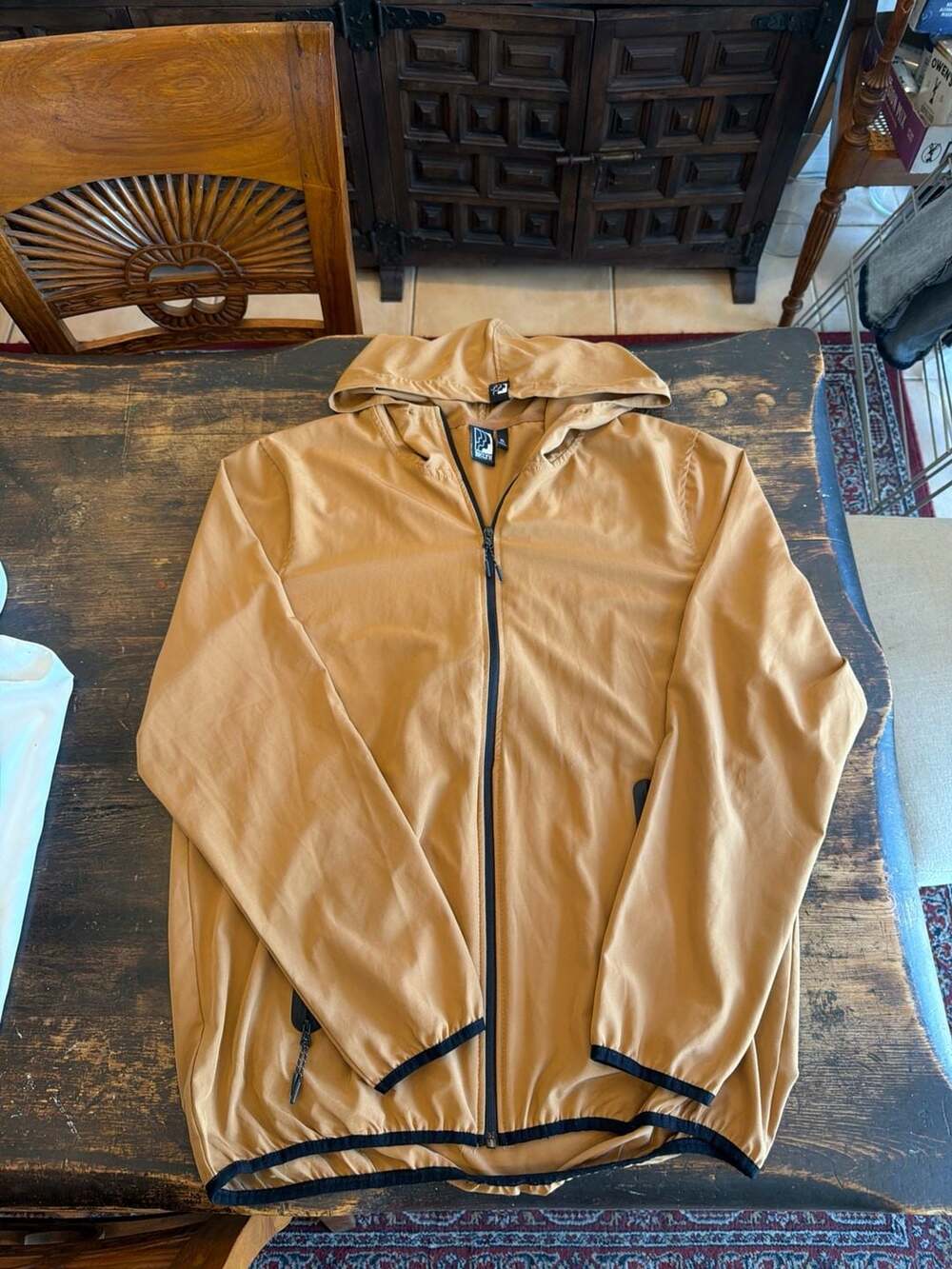 BKLYN Athletics Men's Mustard Tan Full-Zip Hooded Windbreaker Jacket Size XL